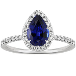 Natural Earth Mined Diamond Engagement Ring Teardrop Style Pear Blue Sapphire 6.20 Carats