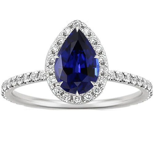 Diamond  Fancy Stylish Engagement Ring Teardrop Style Pear Blue Sapphire