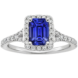 Halo Ring Emerald Sri Lankan Sapphire & Diamond 4.50 Carats
