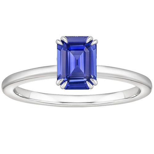 Solitaire Ring Emerald Blue Sapphire Sparkling Unique  White Gold 