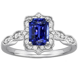 Natural Earth Mined Diamond Halo Ring Emerald Sri Lankan Sapphire 4 Carats White Gold 14K