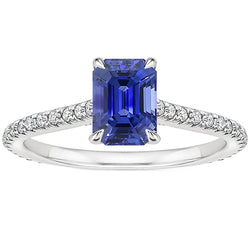 Solitaire Ring With Accents Emerald Ceylon Sapphire & Natural Earth Mined Diamond 4 Carats