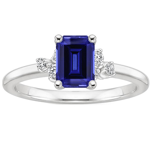 Females Stylish Diamond Engagement Ring Emerald With Accents Blue Sapphire