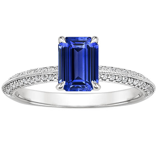 Solitaire Accents Ring Emerald Blue Sapphire & Natural Earth Mined Diamond 4 Carats
