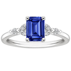 Engagement Ring With Accents Emerald Blue Sapphire & Natural Earth Mined Diamond 4 Carats