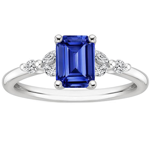 Best Quality Females Engagement Ring With Accents Emerald Blue Sapphire & Diamond