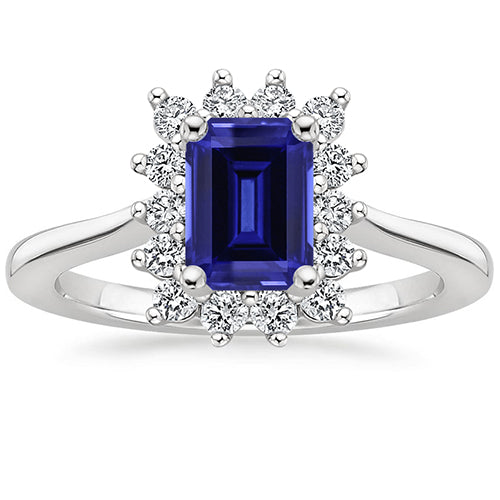 New Stylish Halo Ring Flower Style Emerald Ceylon Sapphire & Diamond