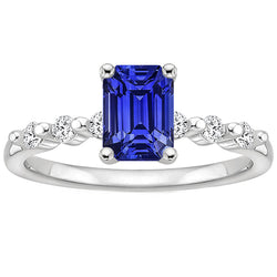 Diamond Engagement Ring Sri Lankan Sapphire 3.50 Carats White Gold 14K