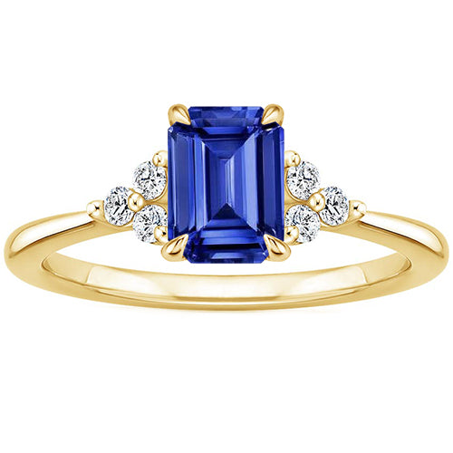 New Females Stylish Engagement Ring Floral Style Blue Sapphire & Diamond