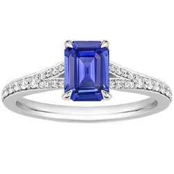Solitaire Accents Ring White Gold Blue Sapphire & Diamond 4 Carats