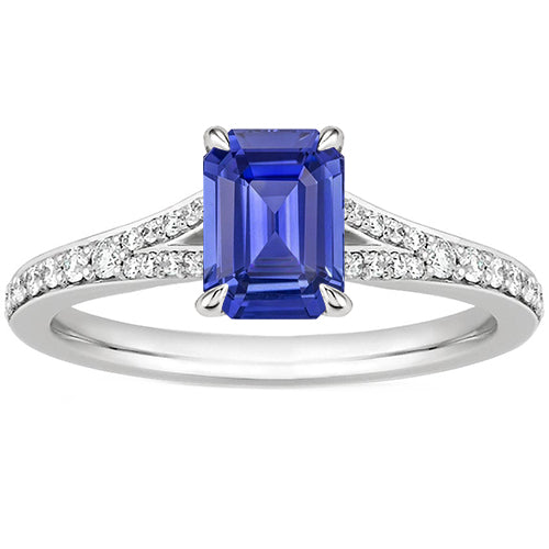 New Stylish Females Solitaire Accents Ring White Gold Blue Sapphire & Diamond