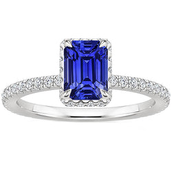 White Gold Halo Ring Emerald Blue Sapphire & Natural Earth Mined Diamond 4.25 Carats