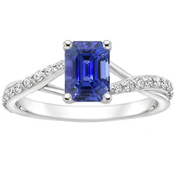 Solitaire Accents Ring Split Shank Blue Sapphire & Natural Earth Mined Diamond 4 Carats