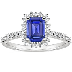Halo Ring Star Style Ceylon Sapphire & Natural Earth Mined Diamond 4.50 Carats