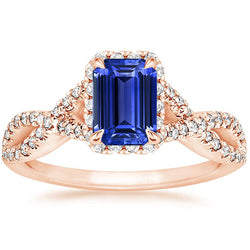 Halo Ring Infinity Style Emerald Blue Sapphire & Natural Earth Mined Diamond 4.50 Carats