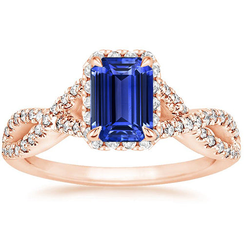 Females Stylish Halo Ring Infinity Style Emerald Blue Sapphire & Diamond