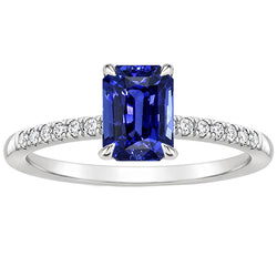 Diamond Solitaire Accents Ring Emerald Blue Sapphire 4 Carats