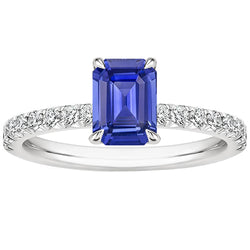 Solitaire Accents Ring Pave Set Blue Sapphire & Natural Earth Mined Diamond 4.50 Carats