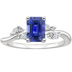 Engagement Ring White Gold Emerald Blue Sapphire & Diamond 4 Carats