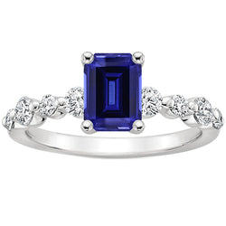 Natural Earth Mined Diamond Solitaire Ring with Accents Emerald Blue Sapphire 4.50 Carats