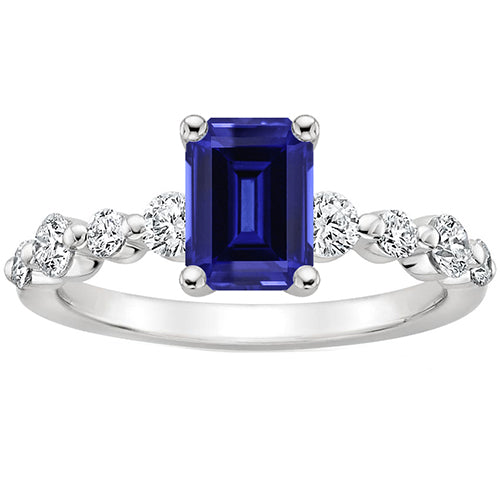 Ladies Diamond Solitaire Ring with Accents Emerald Blue Sapphire