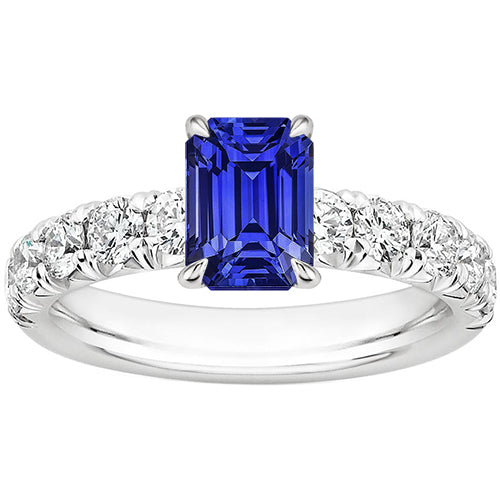 Ladies Best Quality Diamond Pave Setting Ring Emerald Ceylon Sapphire