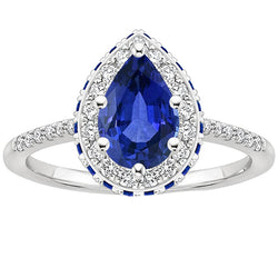 Gemstone Natural Earth Mined Diamond Engagement Ring Halo Pear Cut Blue Sapphire 6 Carats