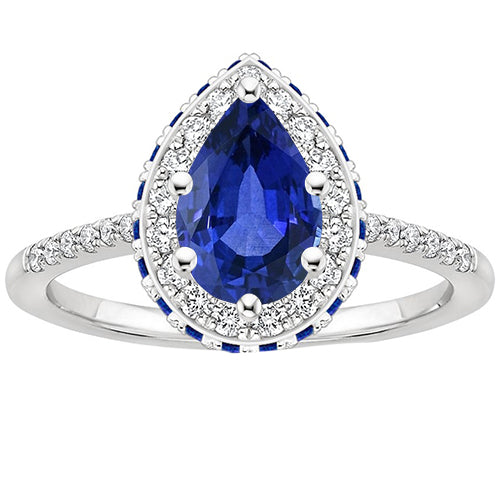 Best Amazing Styish Gemstone Diamond Engagement Ring Halo Pear Cut Blue Sapphire