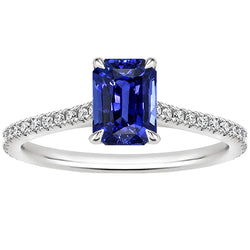 Emerald Solitaire Ring with Accents Blue Sapphire & Diamond 4 Carats