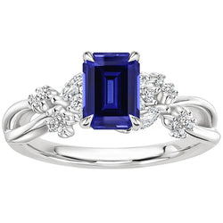 Natural Earth Mined Diamond Solitaire Ring with Accents Emerald Blue Sapphire 4 Carats