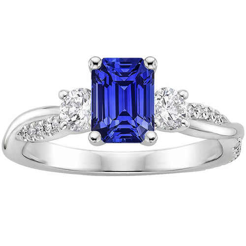 Solitaire With  Lady’s  Round Anniversary   Accents 3 Stone Ring Blue Sapphire