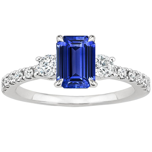 Solitaire  Lady’s  Round Anniversary  With Accents Blue Sapphire Ring Emerald & Diamonds
