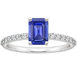 Natural Earth Mined Diamond Engagement Ring & Emerald Blue Sapphire 4.25 Carats