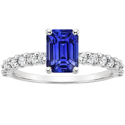 Solitaire Ceylon Sapphire With Accents Ring & Natural Earth Mined Diamonds 5 Carats