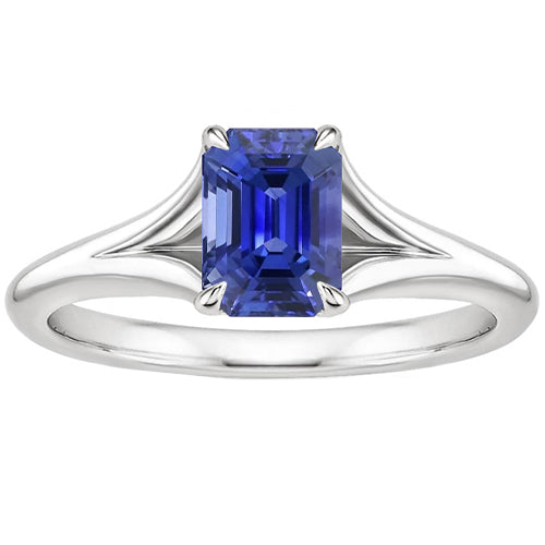 Ladies Stylish Anniversary Solitaire Ring Prong Set Emerald Ceylon Sapphire