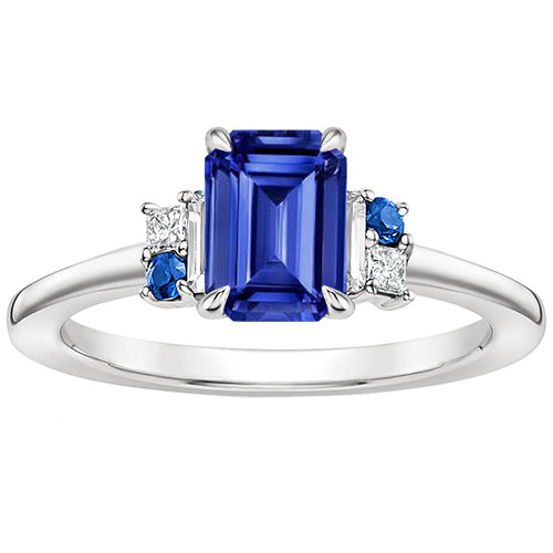 Solitaire With Accents Ring Blue Sapphires & Natural Earth Mined Diamonds 3 Carats
