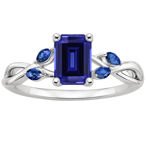 New Stylish Ladies Solitaire Blue Sapphire Ring With Marquise Accents