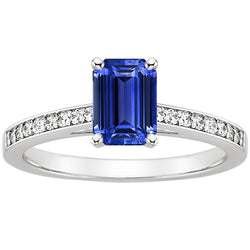 Diamond Engagement Ring Blue Sapphire & Pave Set Diamonds 3.50 Carats