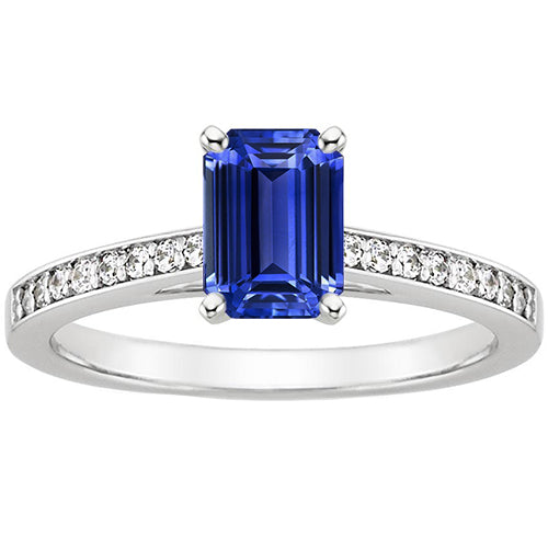 Sparkling Unique Lady’s Diamond Engagement Ring Blue Sapphire & Pave Set Diamonds