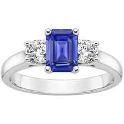 Three Stones Ring Emerald Sri Lankan Sapphire & Natural Earth Mined Diamonds 3.50 Carats