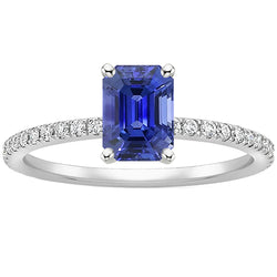 Solitaire Blue Sapphire With Accents Ring & Pave Set Diamonds 5 Carats