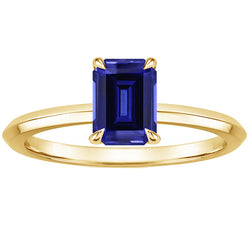 Yellow Gold Solitaire Ring Prong Set Emerald Blue Sapphire 3 Carats