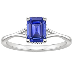 Solitaire Ring Milgrain Shank Emerald Blue Sapphire 2 Carats