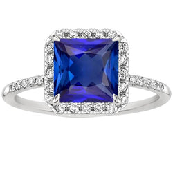 Round Diamond & Blue Sapphire Engagement Ring With Accents 6 Carats