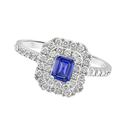 Ladies Double Halo Sri Lankan Sapphire Ring & Natural Earth Mined Diamonds 3 Carats