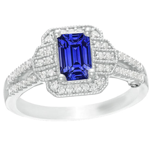 Natural Earth Mined Diamond Halo Emerald Blue Sapphire Ring Vintage Style 4 Carats Gold