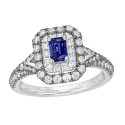Gemstone Double Halo Emerald Ceylon Sapphire Ring 3.50 Carats