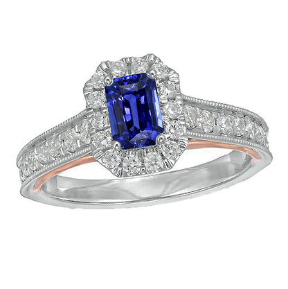 new best Halo Emerald Ceylon Sapphire Ring & Round Diamond Accents 