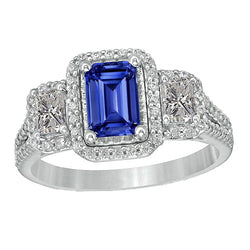 Double Halo Blue Sapphire Ring Radiant & Round Natural Earth Mined Diamonds 3.50 Carats