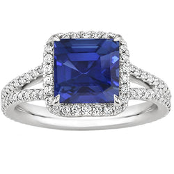 Diamond Gemstone Ring 5 Carats Halo Natural Blue Sapphire Gold Jewelry